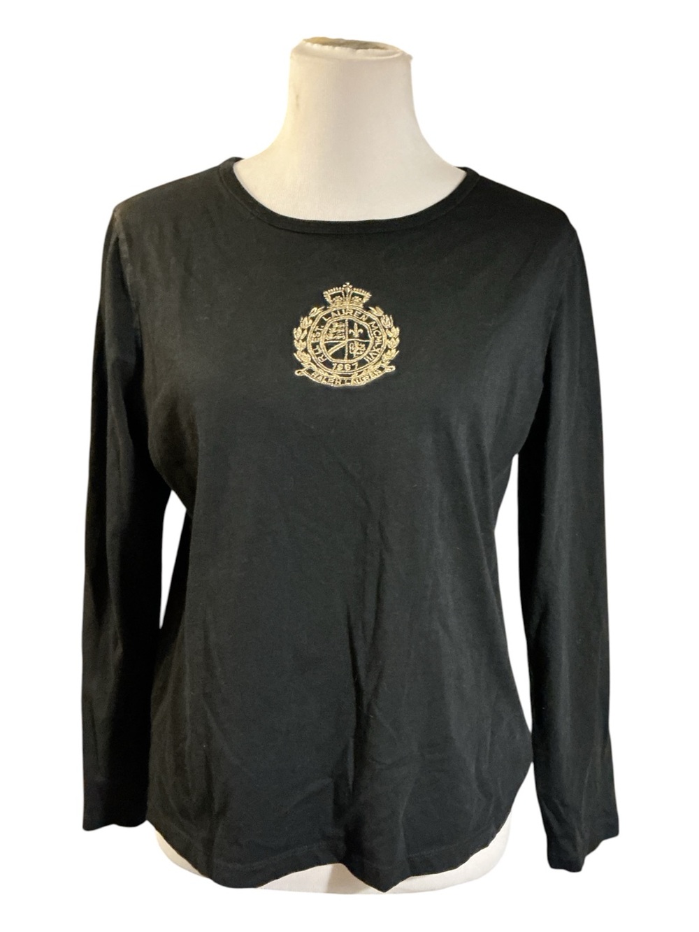 Black Long-Sleeve Crest Logo Tee